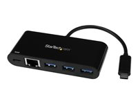 StarTech.com 3 Port USB-C Hub with Gigabit Ethernet & 60W Power Delivery Passthrough Laptop Charging, USB-C to 3x USB-A (USB 3.0 SuperSpeed 5Gbps), USB 3.1/USB 3.2 Gen 1 Type-C Adapter Hub - Windows/macOS/Linux (HB30C3AGEPD) - Concentrateur (hub) - 3 x SuperSpeed USB 3.0 + 1 x 10/100/1000 - de bureau HB30C3AGEPD