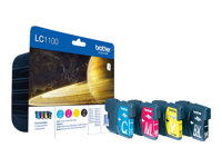 Brother LC1100 Value Pack - Pack de 4 - noir, jaune, cyan, magenta - original - blister - cartouche d'encre - pour Brother DCP-185, 385, 395, J715, MFC-490, 5490, 5890, 5895, 6890, 790, 795, 990, J615 LC1100VALBP