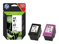 HP 62 - Pack de 2 - couleur (cyan, magenta, jaune), noir pigmenté - original - noir, couleur (cyan, magenta, jaune) - cartouche d'encre - pour ENVY 55XX, 56XX, 76XX; Officejet 200, 250, 57XX, 8040 N9J71AE